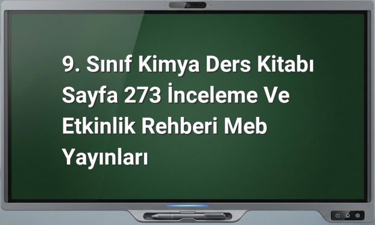 9. Sınıf Kimya Sayfa 273 Etkinlik